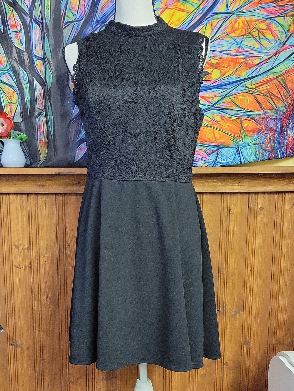 Lily Rose Black Lace Bodice A-Line Dress - Women Xl